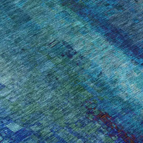 Blue And Tan Abstract Washable Indoor Outdoor Area Rug Photo 8
