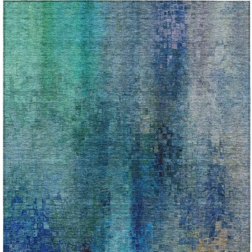 Blue And Tan Abstract Washable Indoor Outdoor Area Rug Photo 6