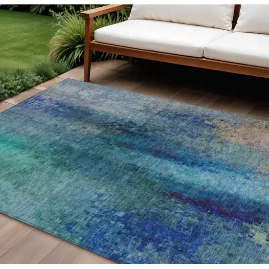 Blue And Tan Abstract Washable Indoor Outdoor Area Rug Photo 1