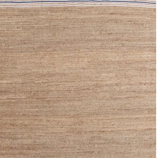 Blue And Tan Jute Striped Hand Woven Square Rug Photo 4