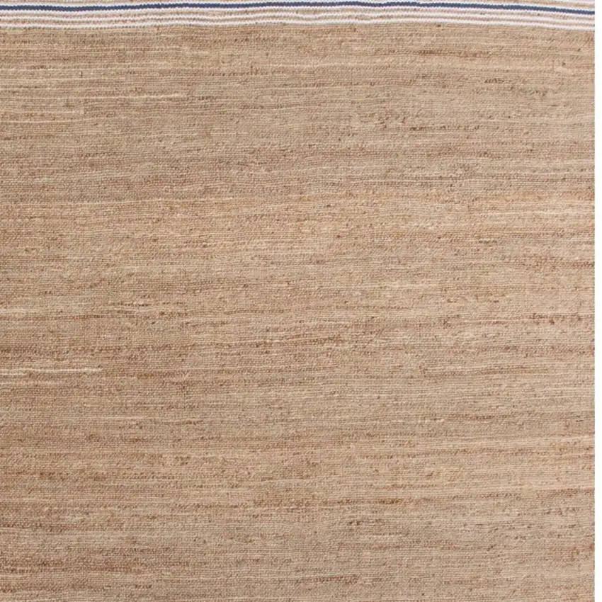 Blue And Tan Jute Striped Hand Woven Square Rug Photo 4