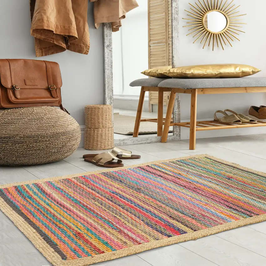 Blue And Tan Striped Hand Woven Area Rug Photo 4