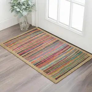 Photo of Blue And Tan Striped Hand Woven Area Rug