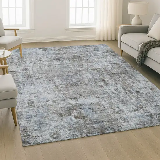 Blue And Taupe Abstract Washable Area Rug With UV Protection Photo 5