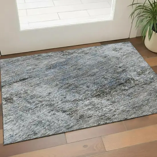 Blue And Taupe Abstract Washable Area Rug With UV Protection Photo 2