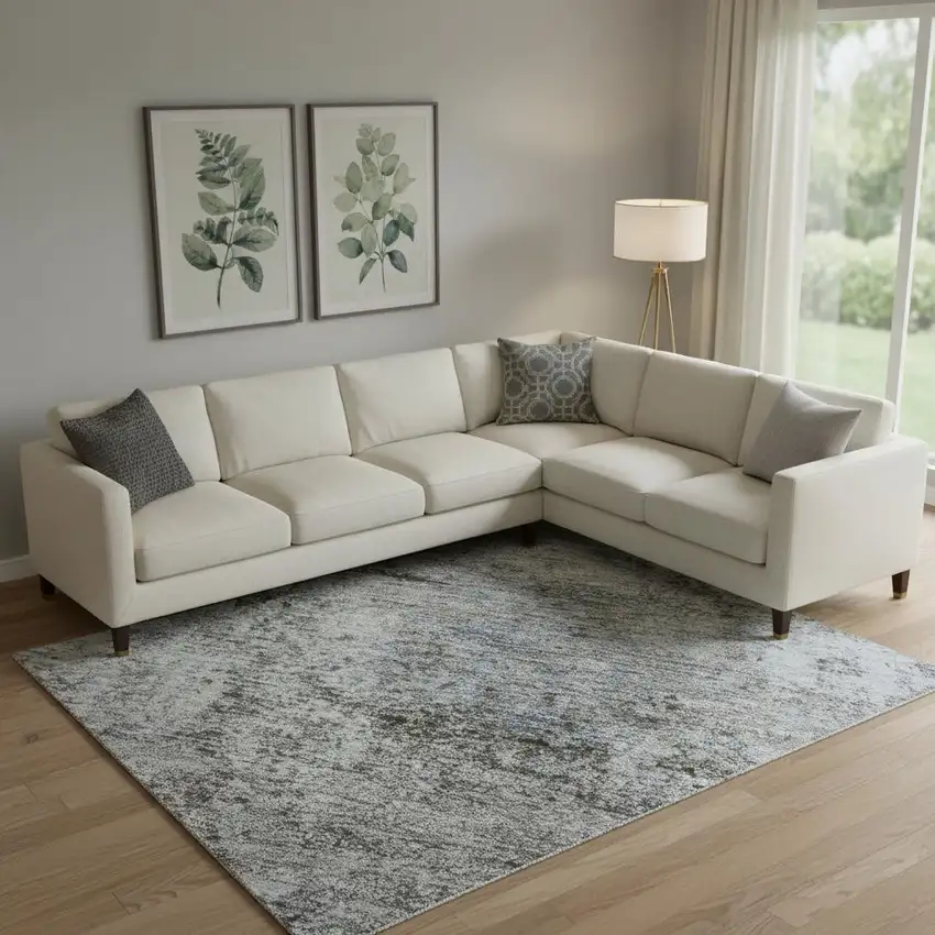 Blue And Taupe Abstract Washable Area Rug With UV Protection Photo 2