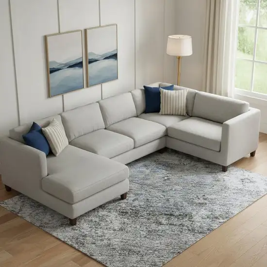 Blue And Taupe Abstract Washable Area Rug With UV Protection Photo 2