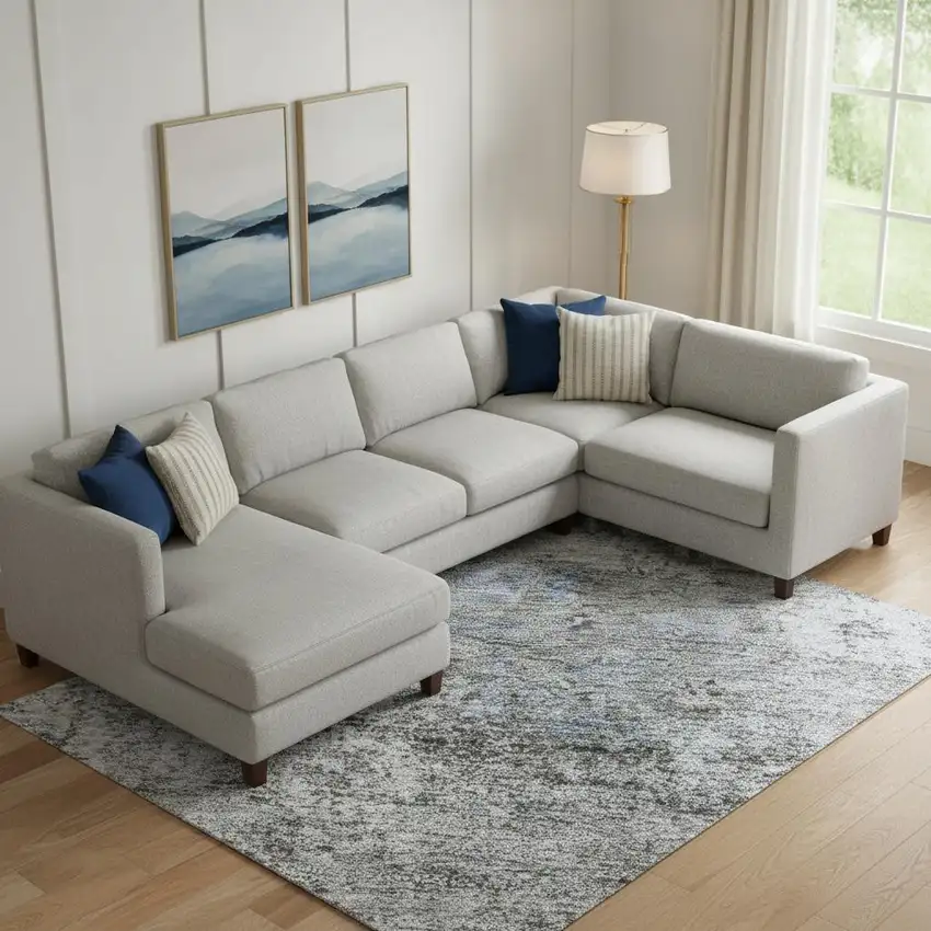 Blue And Taupe Abstract Washable Area Rug With UV Protection Photo 2