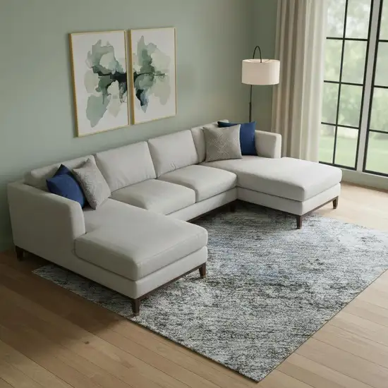 Blue And Taupe Abstract Washable Area Rug With UV Protection Photo 2