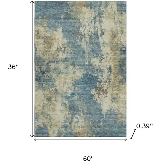 Blue And Taupe Abstract Washable Area Rug With UV Protection Photo 9