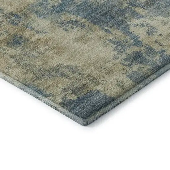 Blue And Taupe Abstract Washable Area Rug With UV Protection Photo 7