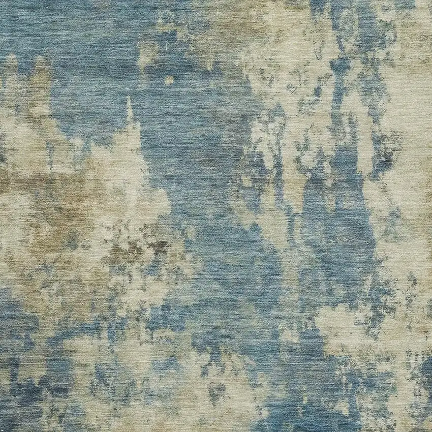 Blue And Taupe Abstract Washable Area Rug With UV Protection Photo 3