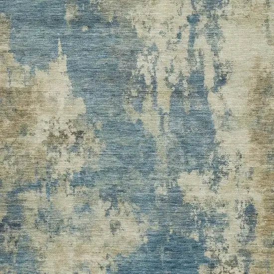 Blue And Taupe Abstract Washable Area Rug With UV Protection Photo 3