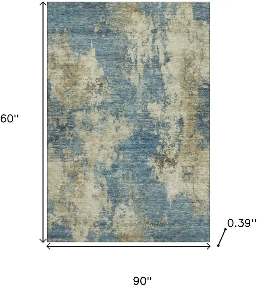 Blue And Taupe Abstract Washable Area Rug With UV Protection Photo 9