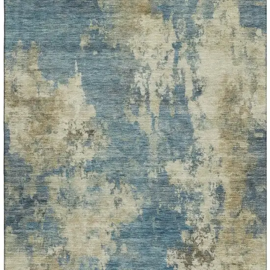 Blue And Taupe Abstract Washable Area Rug With UV Protection Photo 4