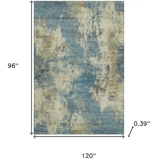 Blue And Taupe Abstract Washable Area Rug With UV Protection Photo 9