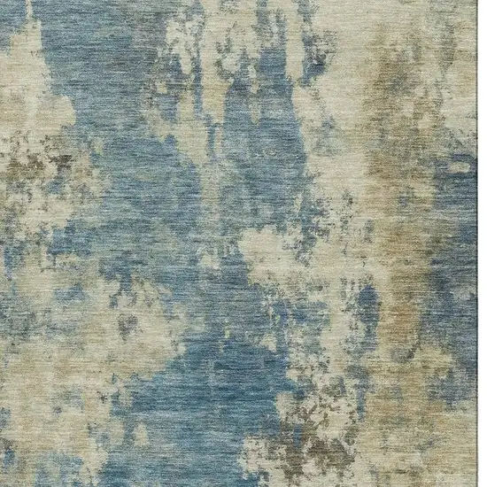 Blue And Taupe Abstract Washable Area Rug With UV Protection Photo 3