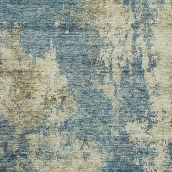 Blue And Taupe Abstract Washable Area Rug With UV Protection Photo 3
