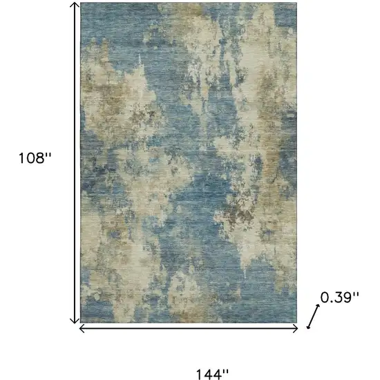Blue And Taupe Abstract Washable Area Rug With UV Protection Photo 9