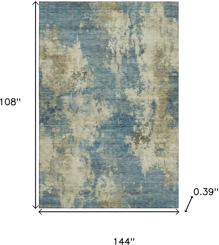 Blue And Taupe Abstract Washable Area Rug With UV Protection Photo 9