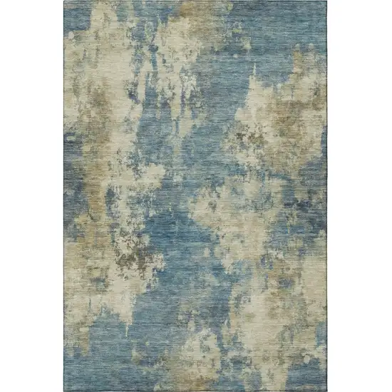 Blue And Taupe Abstract Washable Area Rug With UV Protection Photo 4