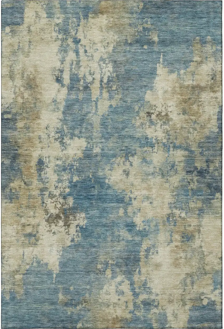 Blue And Taupe Abstract Washable Area Rug With UV Protection Photo 4