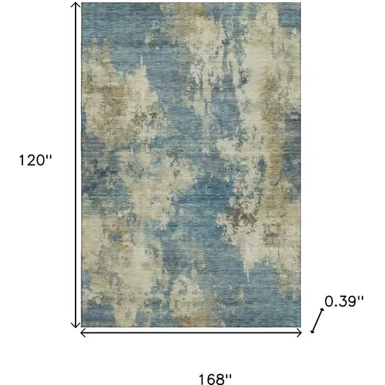 Blue And Taupe Abstract Washable Area Rug With UV Protection Photo 9