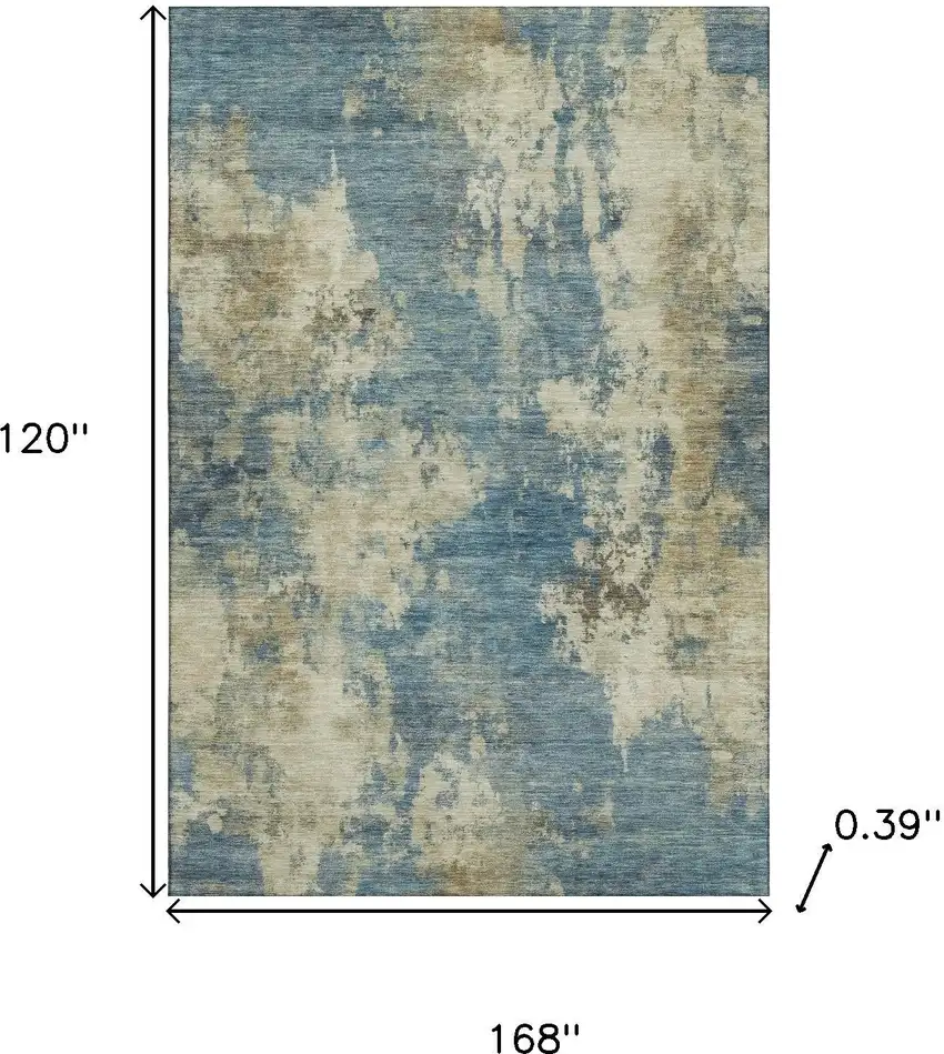 Blue And Taupe Abstract Washable Area Rug With UV Protection Photo 9