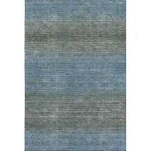 Photo of Blue And Taupe Geometric Washable Area Rug With UV Protection