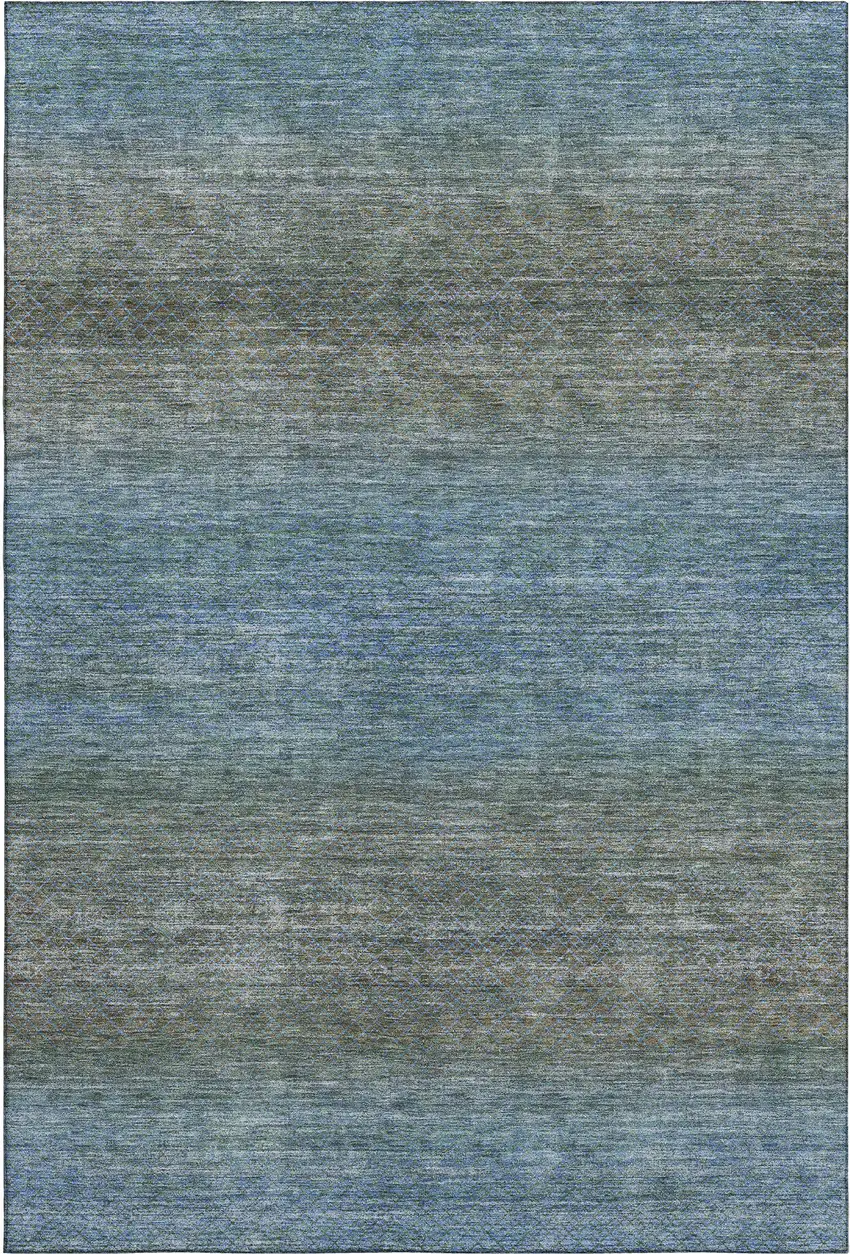 Blue And Taupe Geometric Washable Area Rug With UV Protection Photo 1