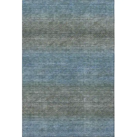 Blue And Taupe Geometric Washable Area Rug With UV Protection Photo 4
