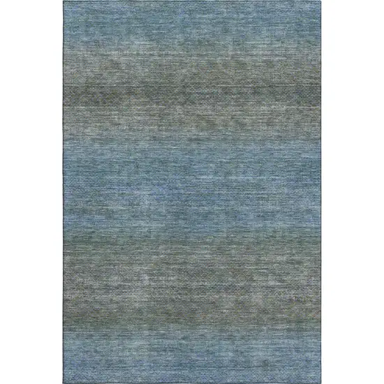 Blue And Taupe Geometric Washable Area Rug With UV Protection Photo 1