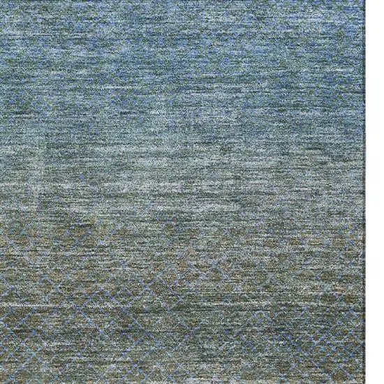 Blue And Taupe Geometric Washable Area Rug With UV Protection Photo 4