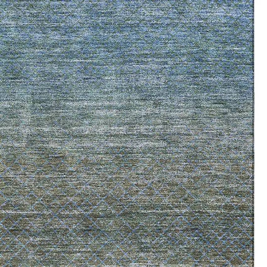 Blue And Taupe Geometric Washable Area Rug With UV Protection Photo 4