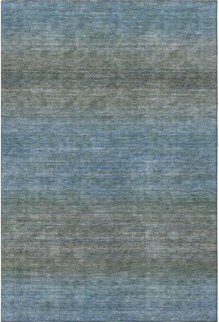 Blue And Taupe Geometric Washable Area Rug With UV Protection Photo 4