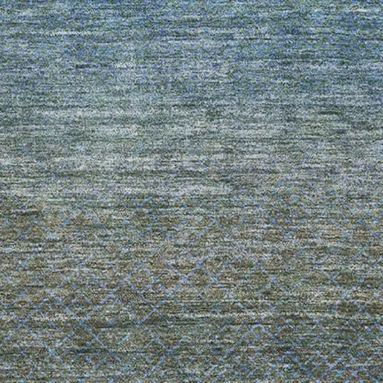 Blue And Taupe Geometric Washable Area Rug With UV Protection Photo 3