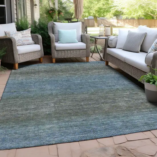 Blue And Taupe Geometric Washable Indoor Outdoor Area Rug Photo 5