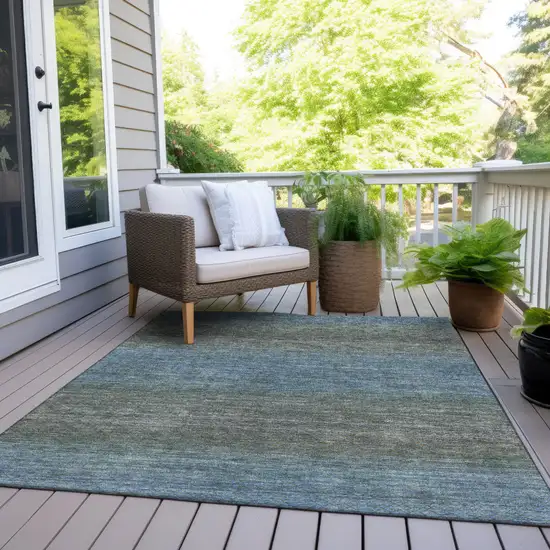 Blue And Taupe Geometric Washable Indoor Outdoor Area Rug Photo 8