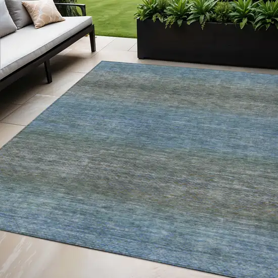 Blue And Taupe Geometric Washable Indoor Outdoor Area Rug Photo 2