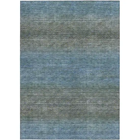 Blue And Taupe Geometric Washable Indoor Outdoor Area Rug Photo 4