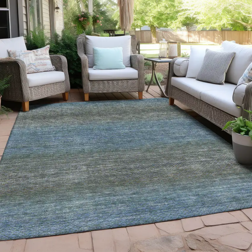 Blue And Taupe Geometric Washable Indoor Outdoor Area Rug Photo 5