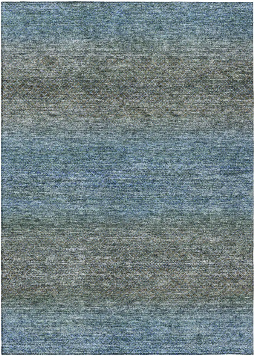 Blue And Taupe Geometric Washable Indoor Outdoor Area Rug Photo 8