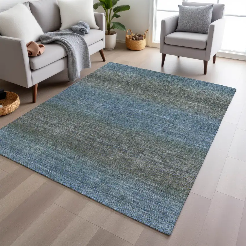 Blue And Taupe Geometric Washable Indoor Outdoor Area Rug Photo 5