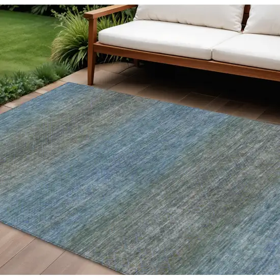Blue And Taupe Geometric Washable Indoor Outdoor Area Rug Photo 2