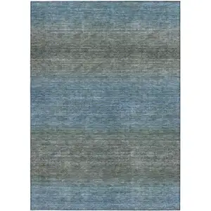 Photo of Blue And Taupe Geometric Washable Indoor Outdoor Area Rug