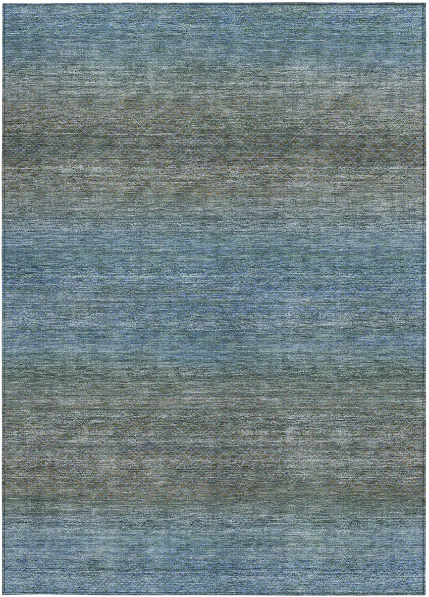 Blue And Taupe Geometric Washable Indoor Outdoor Area Rug Photo 1