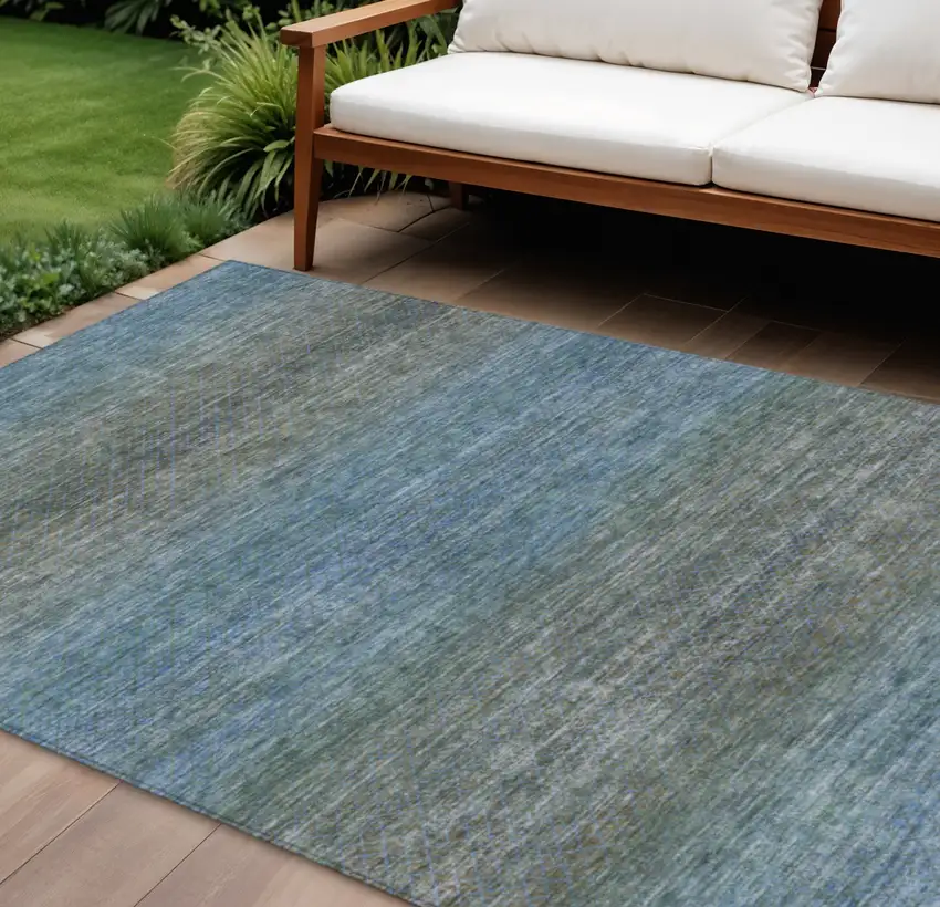 Blue And Taupe Geometric Washable Indoor Outdoor Area Rug Photo 2