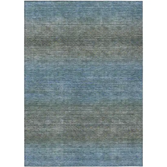 Blue And Taupe Geometric Washable Indoor Outdoor Area Rug Photo 8