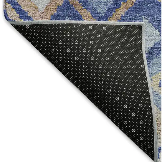 Blue And Taupe Geometric Washable Indoor Outdoor Area Rug Photo 4