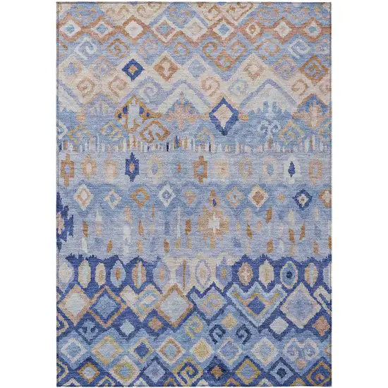 Blue And Taupe Geometric Washable Indoor Outdoor Area Rug Photo 2